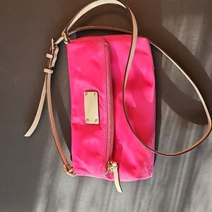 KATE SPADE Pink Nylon Foldover Crossbody- Natural leather stap